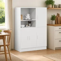 2 Piece Kitchen Cabinet Set Wall Mount Storage White Engineered Wood Cupboard
