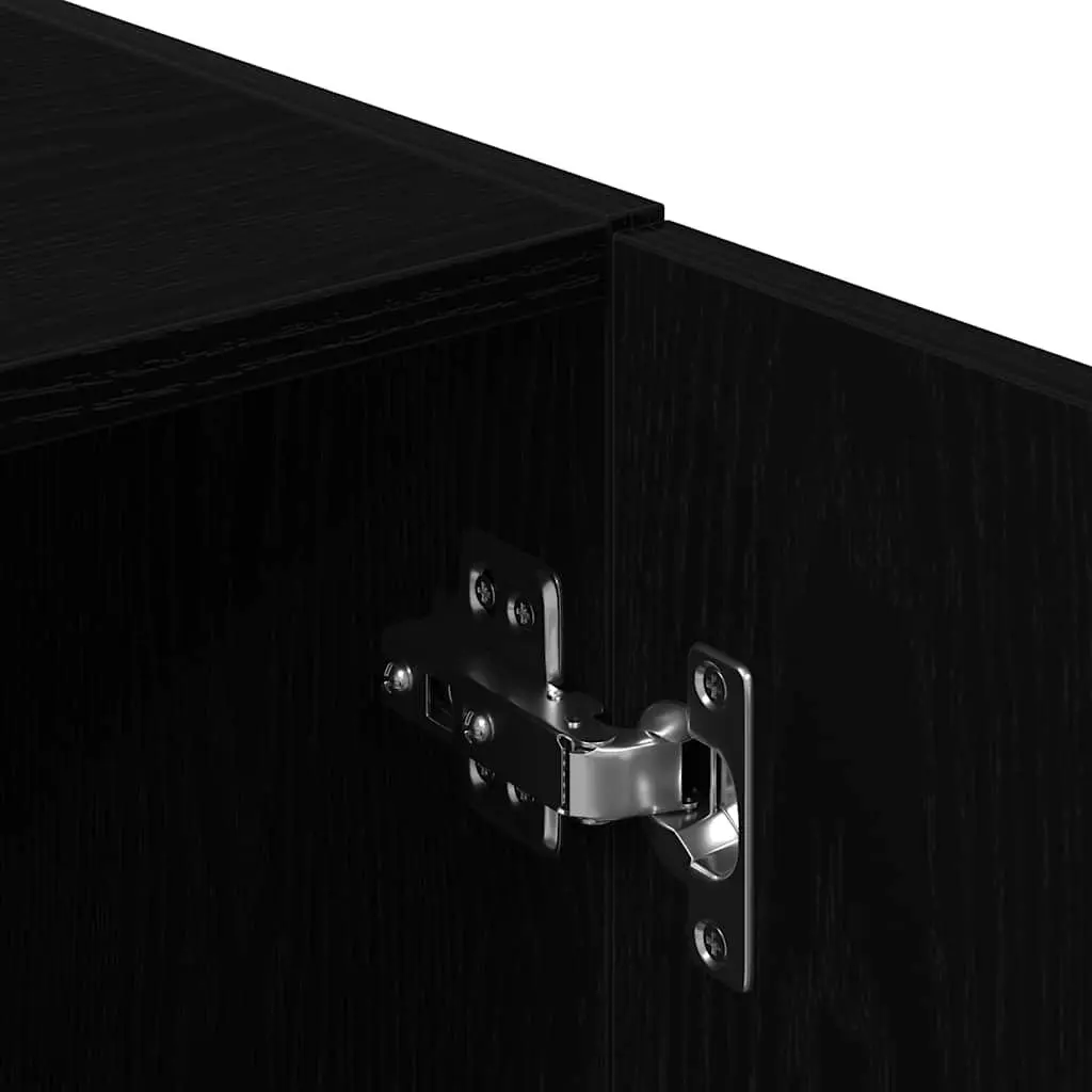 2 Piece Kitchen Cabinet Set Engineered Wood Black Wall Mounted Storage Shelves