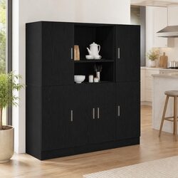 Practical 3 Piece Black Kitchen Cabinet Set for Home Use