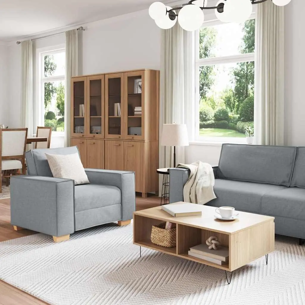 3-Piece Sofa Set Light Grey Linen-Blend Fabric Living Room Sectional Furniture