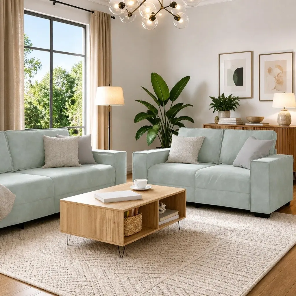 3 Piece Sofa Set Linen-Blend Light Grey Living Room Furniture Armchairs Two-Seater