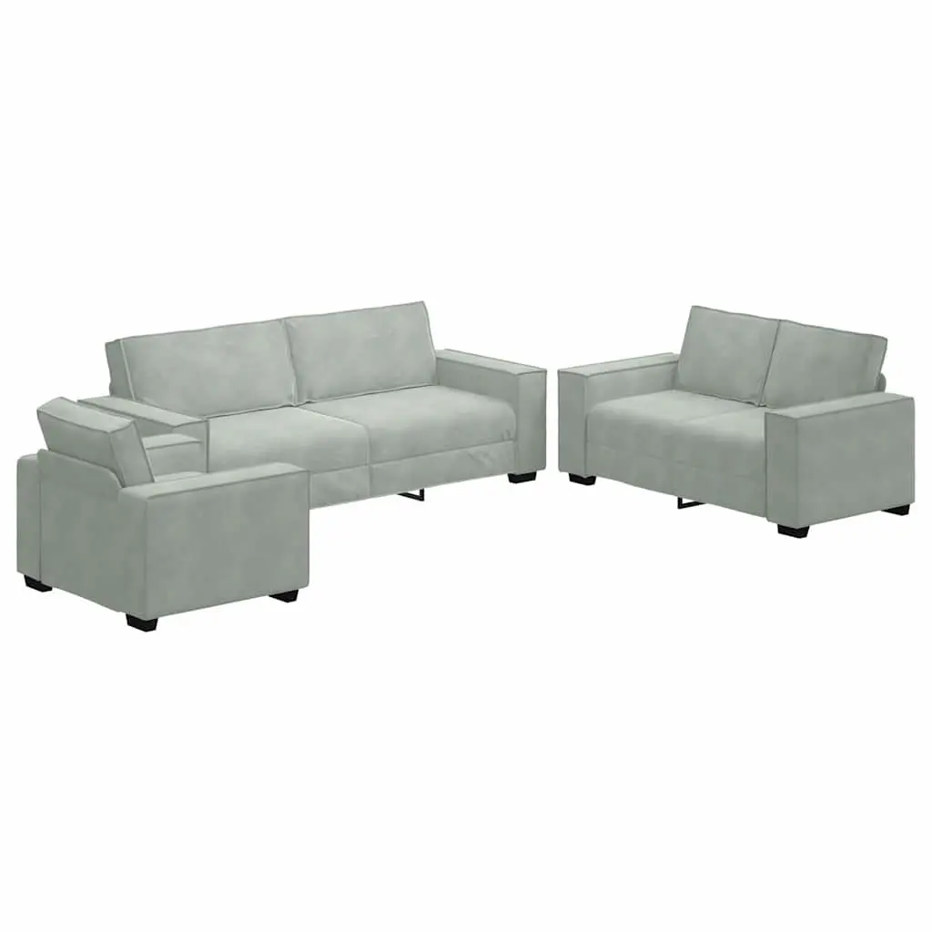 3 Piece Sofa Set Linen-Blend Light Grey Living Room Furniture Armchairs Two-Seater