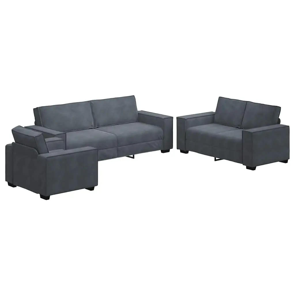 3 Piece Sofa Set Grey Velvet Living Room Furniture Lounge Seating Suite
