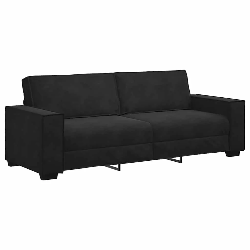 3 Piece Sofa Set Black Velvet Upholstered Lounge Suite Living Room Furniture
