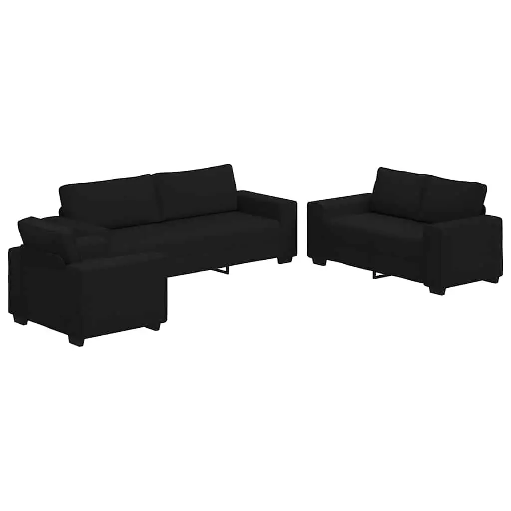 3 Piece Sofa Set Black Fabric Living Room Lounge Couch Armrests Padded Cushions