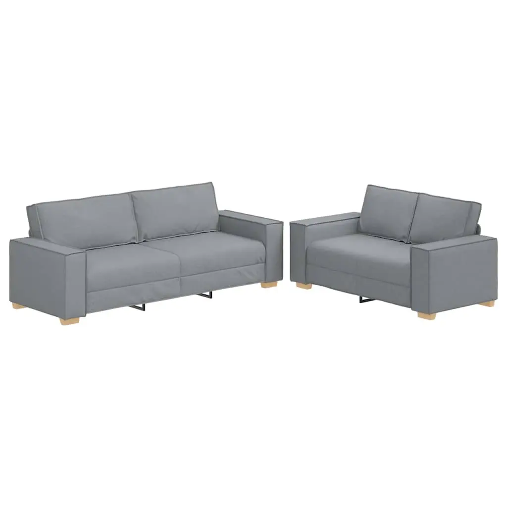 2 Piece Sofa Set Grey Fabric Wooden and Metal Frame Living Room Lounge Couch