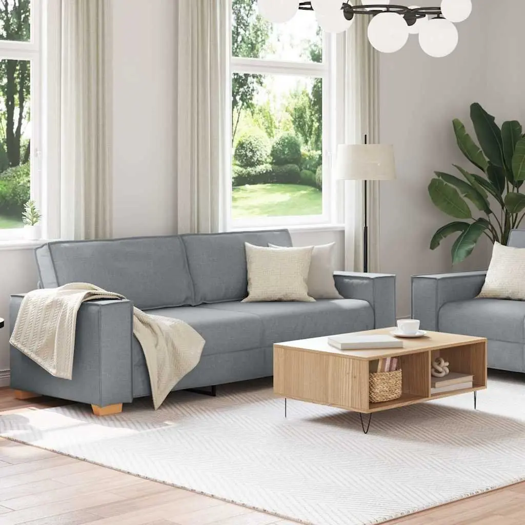 2 Piece Sofa Set Grey Fabric Wooden and Metal Frame Living Room Lounge Couch