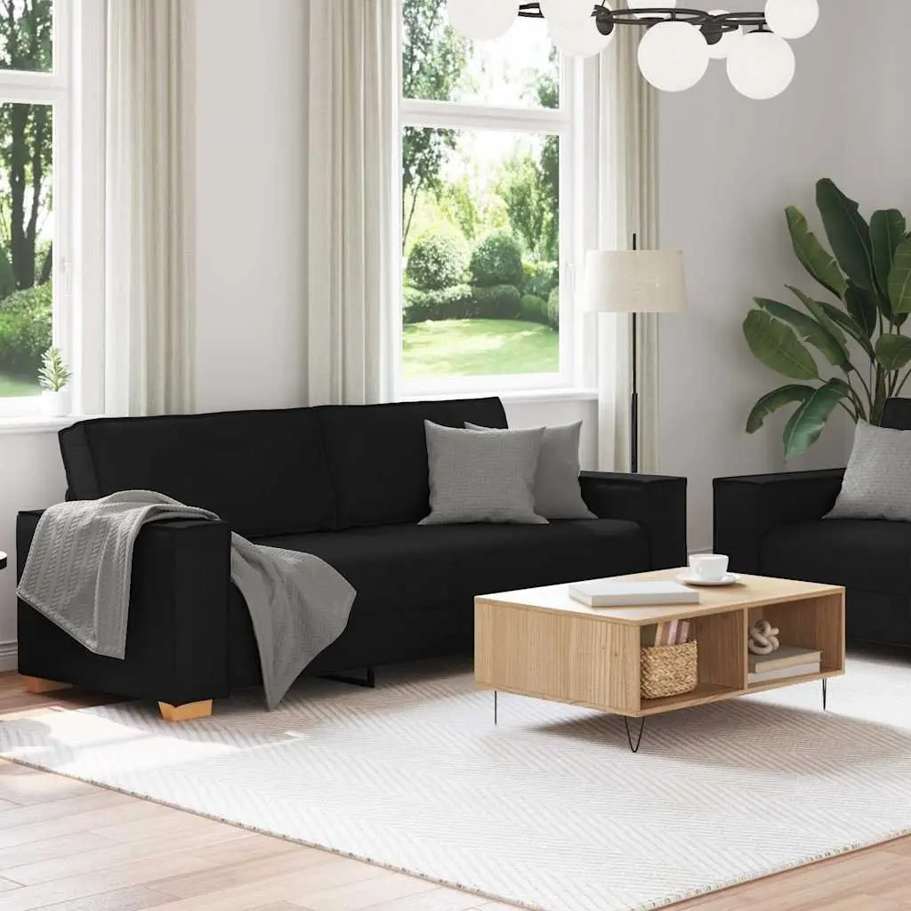 2 Piece Sofa Set Black Fabric Wooden and Metal Living Room Lounge Couch with Cushions