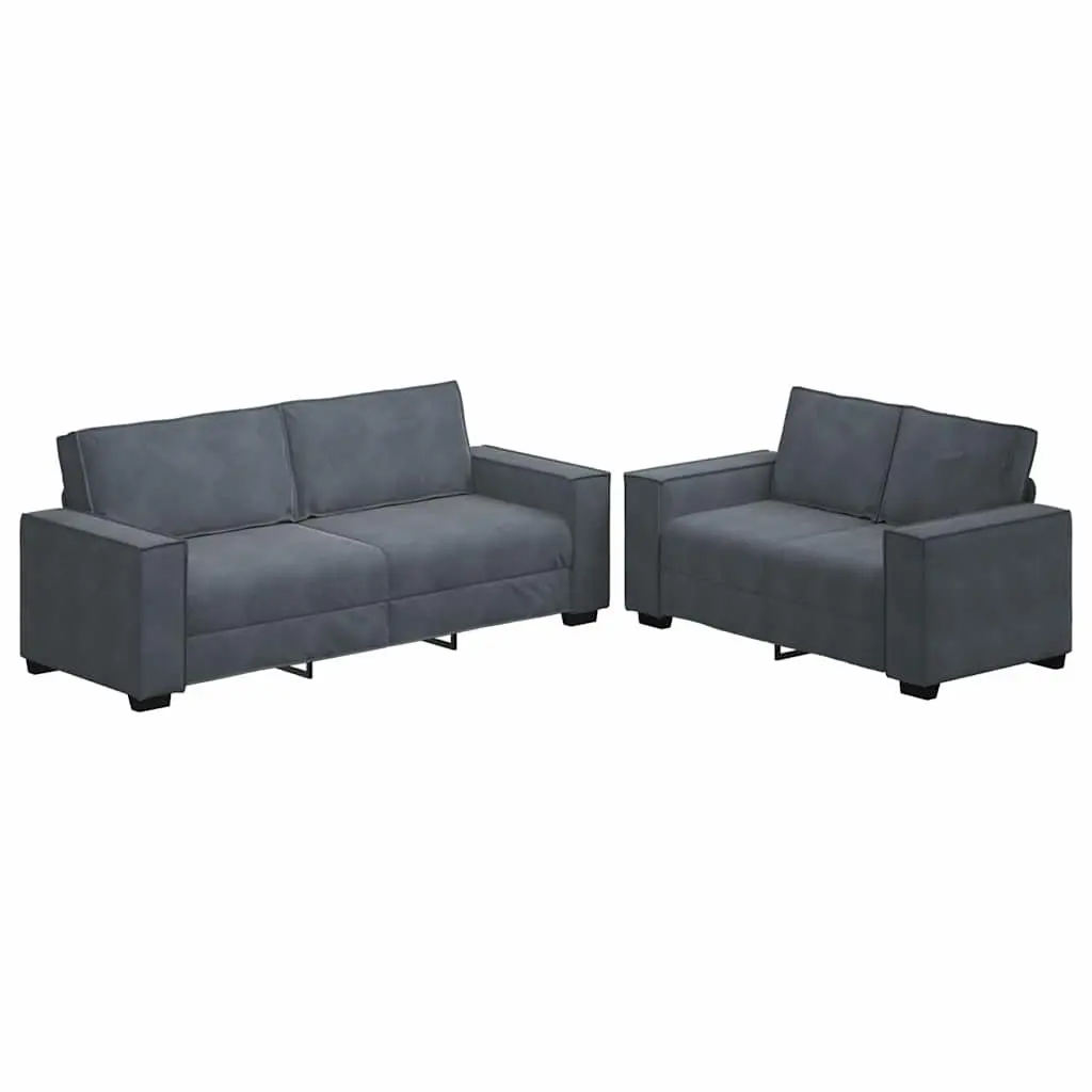 Sofa Set Velvet Grey 2 Piece Lounge Suite Living Room Furniture Armrests
