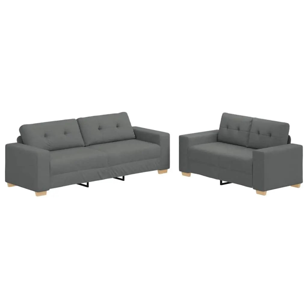 2 Piece Sofa Set Grey Fabric Lounge Suite Living Room Furniture Armrests