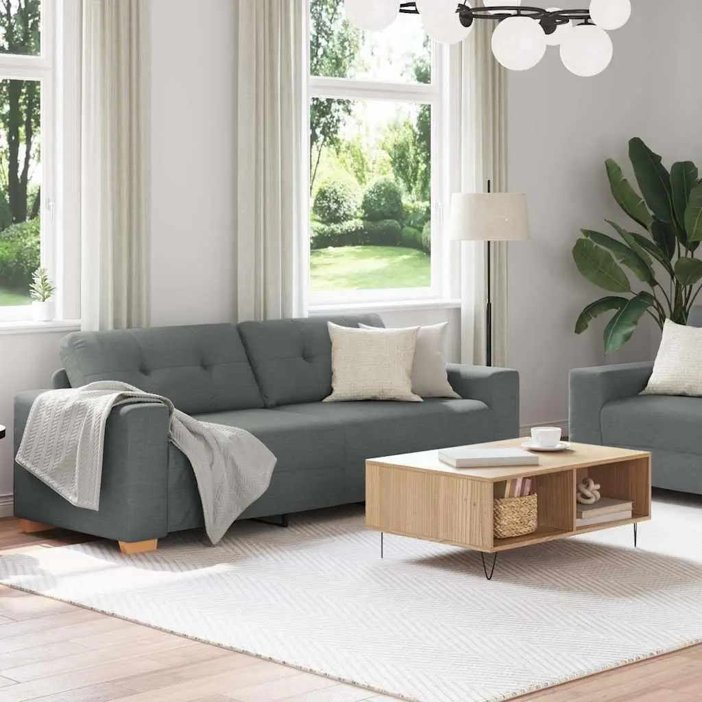 2 Piece Sofa Set Grey Fabric Lounge Suite Living Room Furniture Armrests