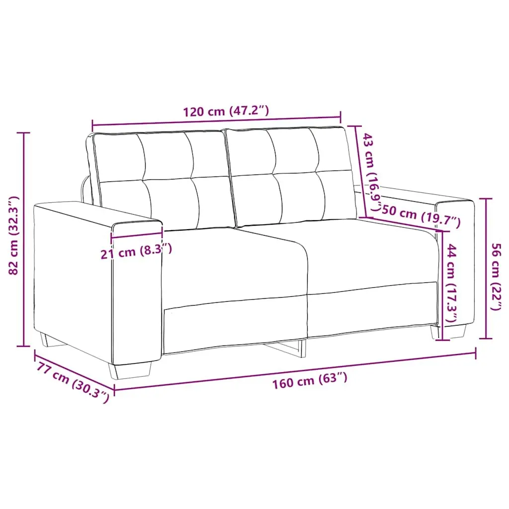 2 Piece Sofa Set Black Fabric Living Room Lounge Furniture with Cushions