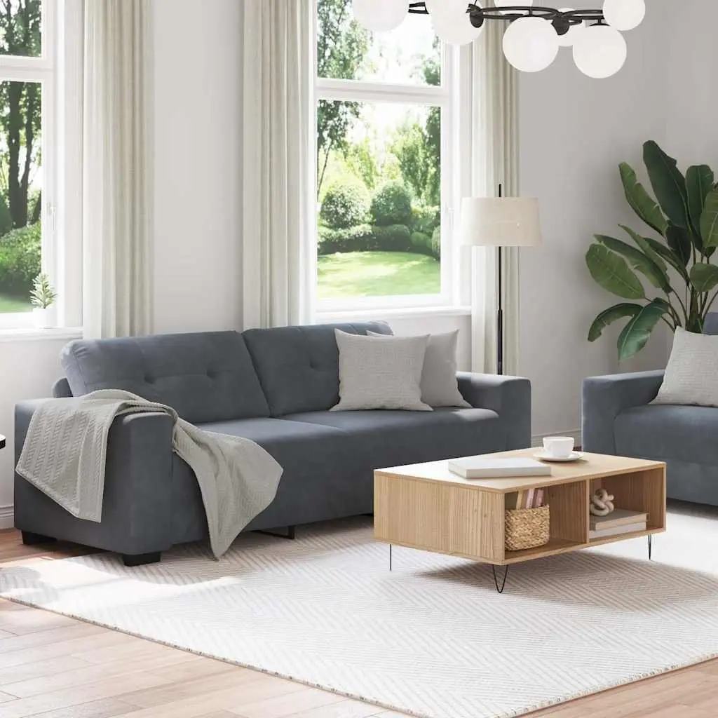2 Piece Sofa Set Grey Velvet Lounge Furniture Living Room Armrests Cushions