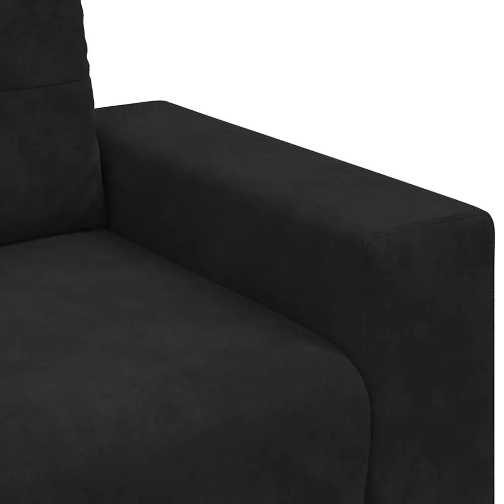 2 Piece Sofa Set Black Velvet Lounge Suite Comfortable Padded Seat Armrests