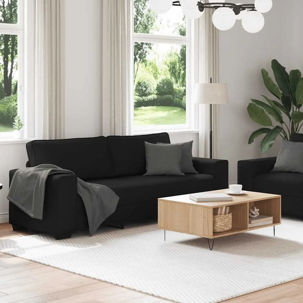 2 Piece Sofa Set Black Fabric Lounge Suite Living Room Furniture Armrests