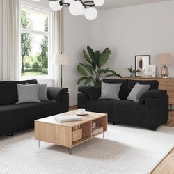 2 Piece Sofa Set Black Velvet Upholstered Lounge Seating with Cushions Armrests