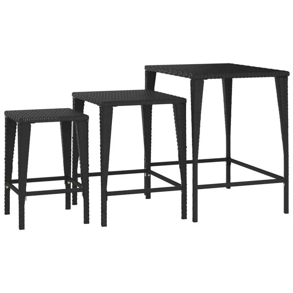 Outdoor Nesting Tables 3 Piece Set Black Garden Patio Furniture Stackable Design