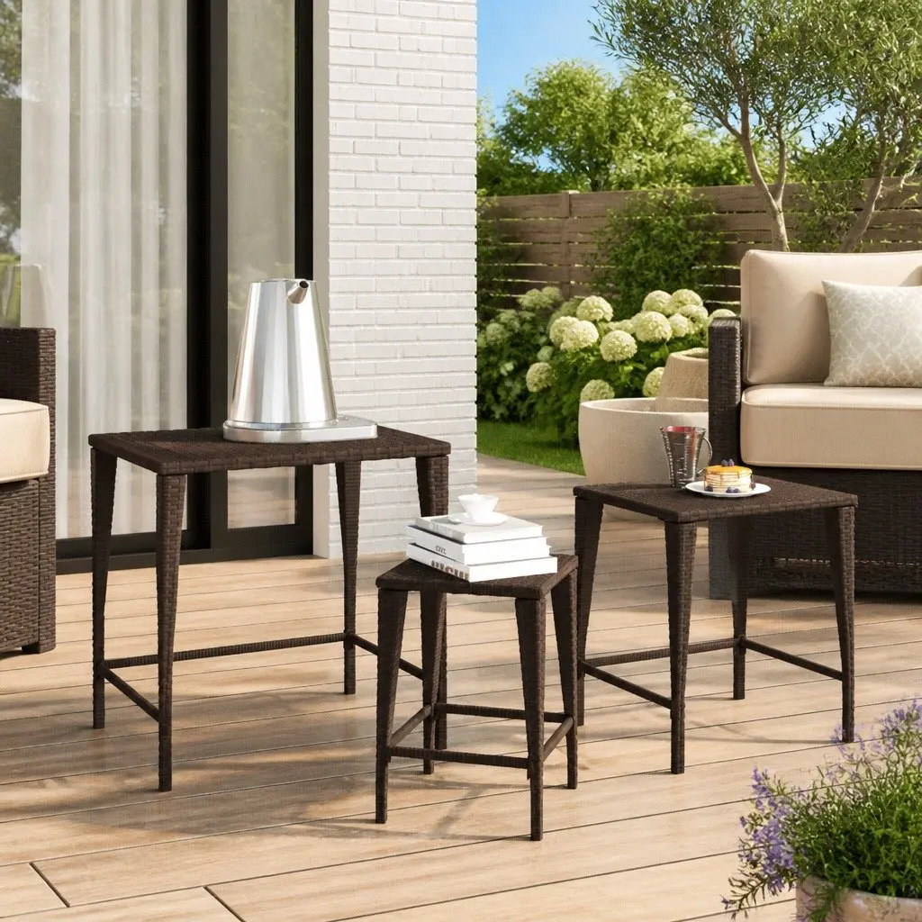 3-Piece Brown Nesting Tables for Outdoor Use