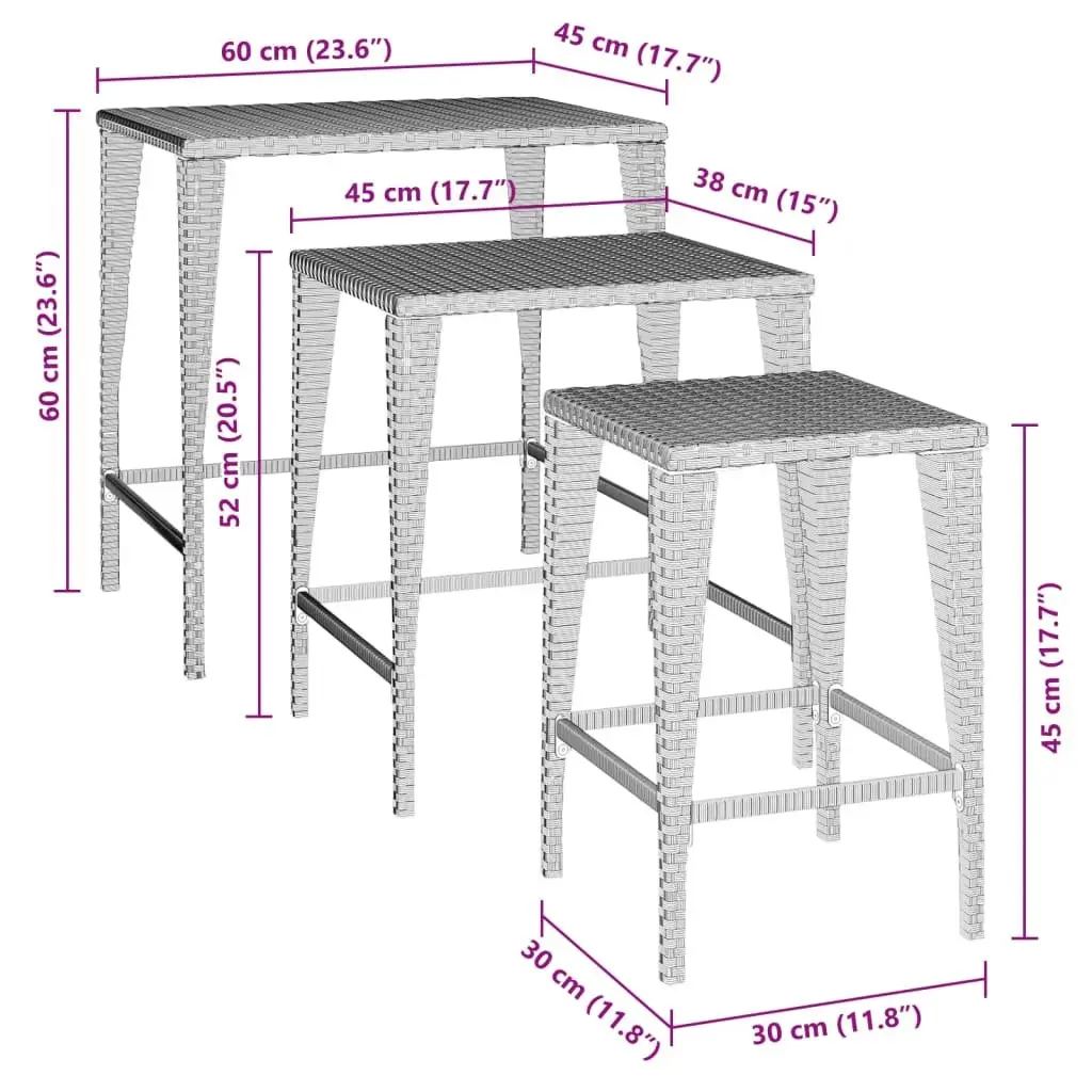 3-Piece Brown Nesting Tables for Outdoor Use