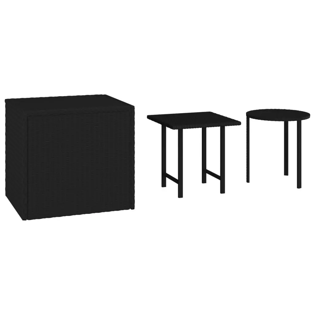Outdoor Side Tables Set 3 pcs Powder-coated Steel PE Rattan Weather Resistant Black