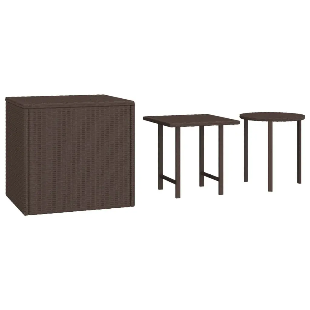 Garden Side Tables Set 3 Piece PE Rattan Brown Powder-coated Steel
