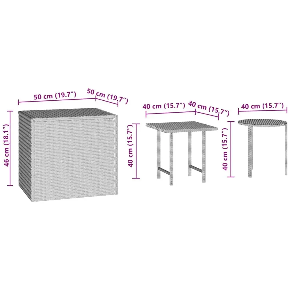Garden Side Tables Set 3 Piece PE Rattan Brown Powder-coated Steel