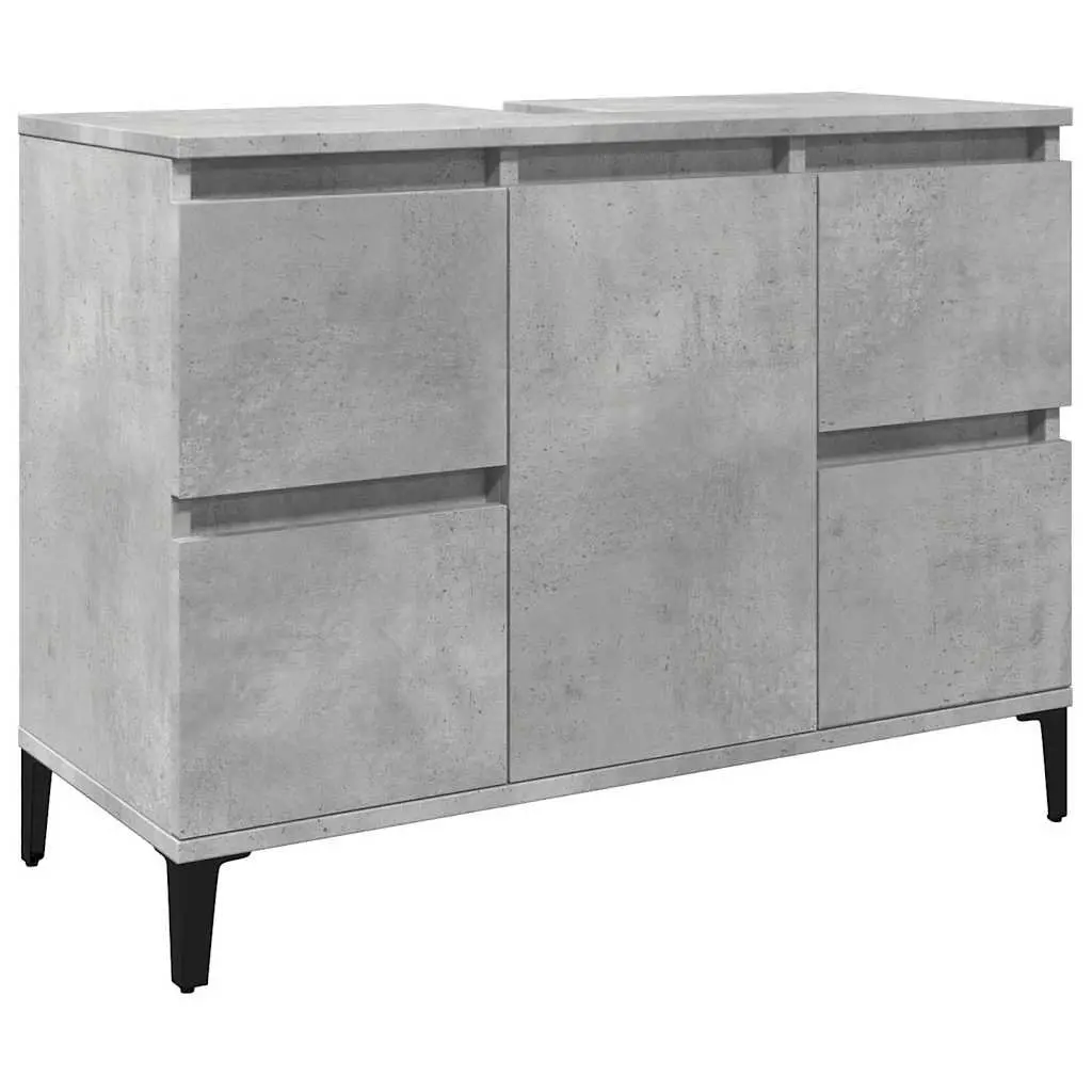 3 Piece Bathroom Furniture Set Engineered Wood Grey Storage Cabinet Vanity Cupboard