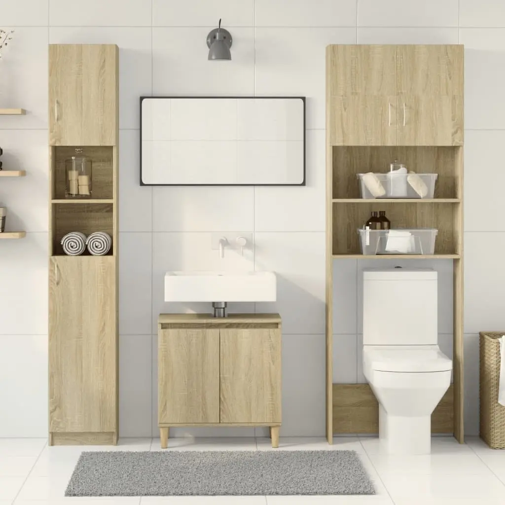 Bathroom Furniture Set Engineered Wood 2 Piece Brown Sonoma Oak Storage Cabinet