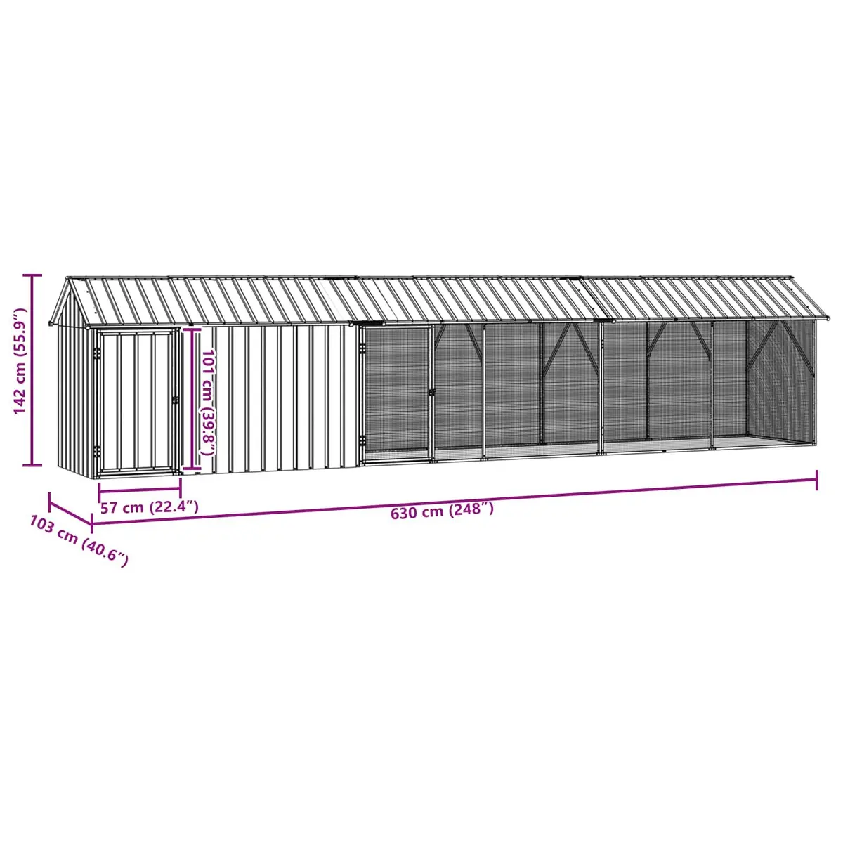 Bird Cage Galvanised Steel Large Rectangular Outdoor Aviary Anthracite 630x103x142cm