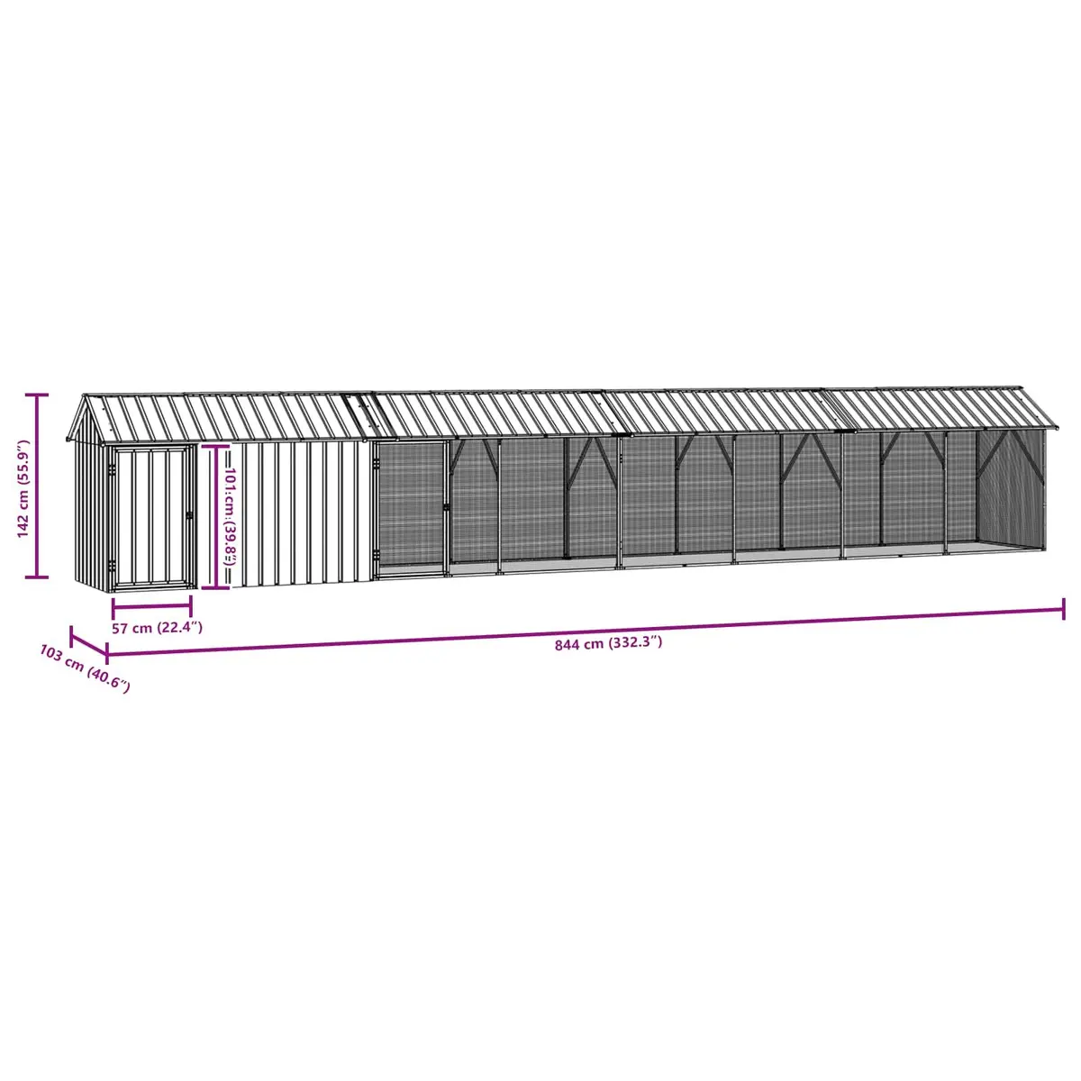 Outdoor Bird Cage Galvanised Steel 844 x 103 x 142 cm Anthracite Garden Aviary