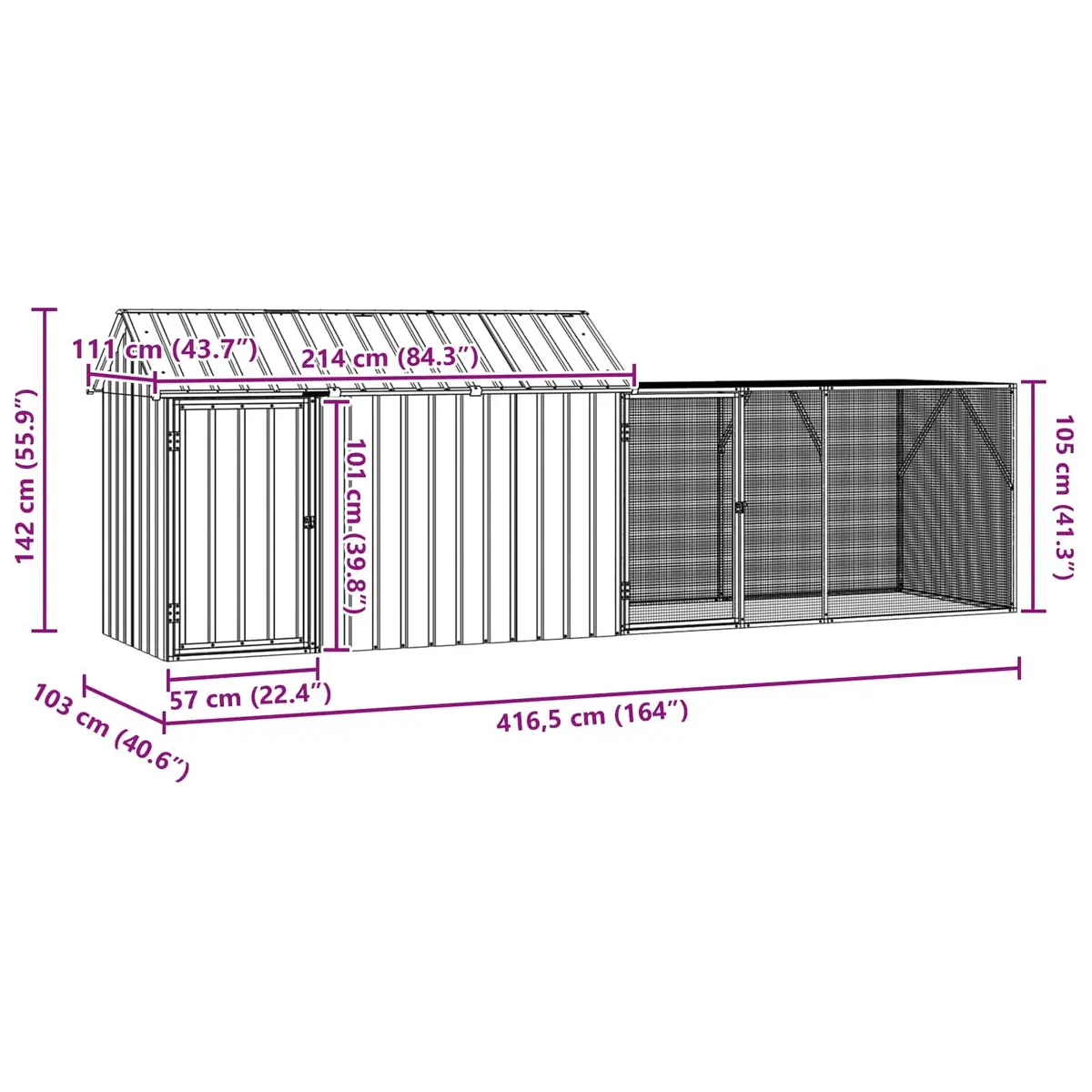 Rectangular Outdoor Aviary Galvanised Steel Large Anthracite Bird Cage
