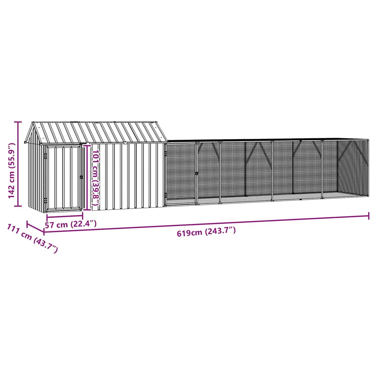 Bird Cage Galvanised Steel Rectangular 619 x 111 x 142 cm Anthracite