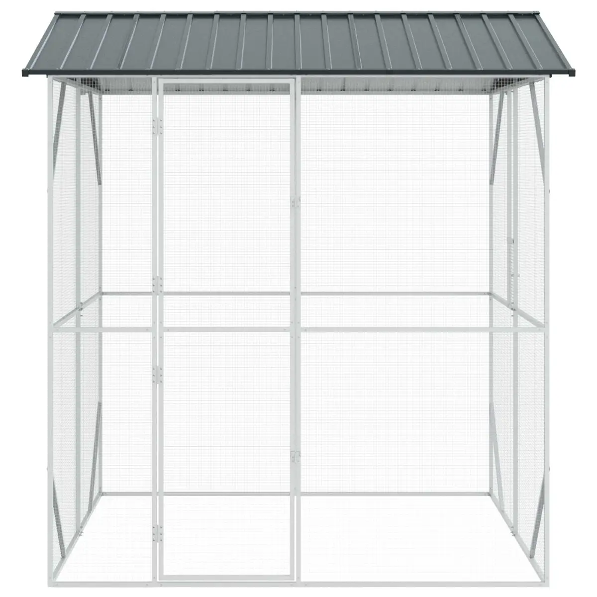 Outdoor Bird Cage Anthracite Galvanised Steel Garden Aviary Rectangular Pet