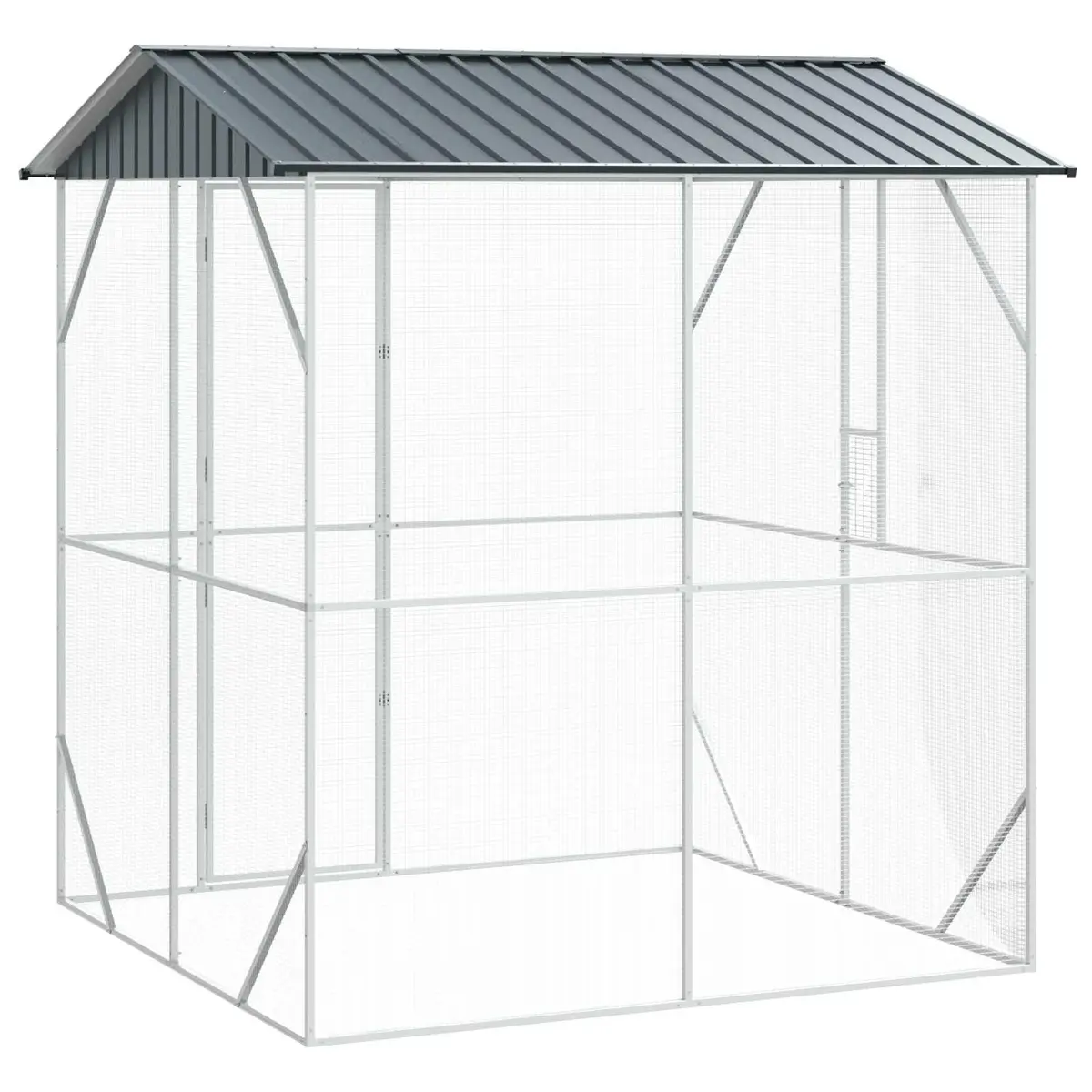 Outdoor Bird Cage Anthracite Galvanised Steel Garden Aviary Rectangular Pet