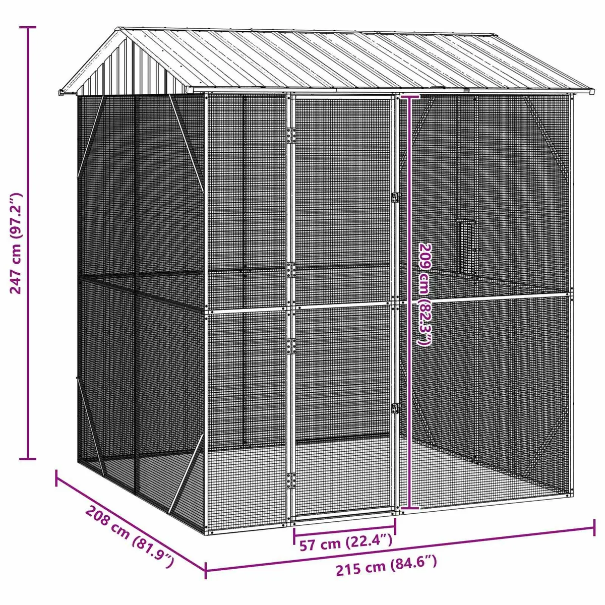 Outdoor Bird Cage Anthracite Galvanised Steel Garden Aviary Rectangular Pet