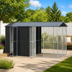Outdoor Bird Cage Anthracite Galvanised Steel Garden Aviary Spacious Large