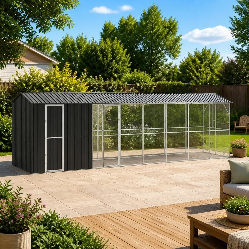 Large Rectangular Galvanised Steel Outdoor Bird Cage Anthracite Garden Aviary