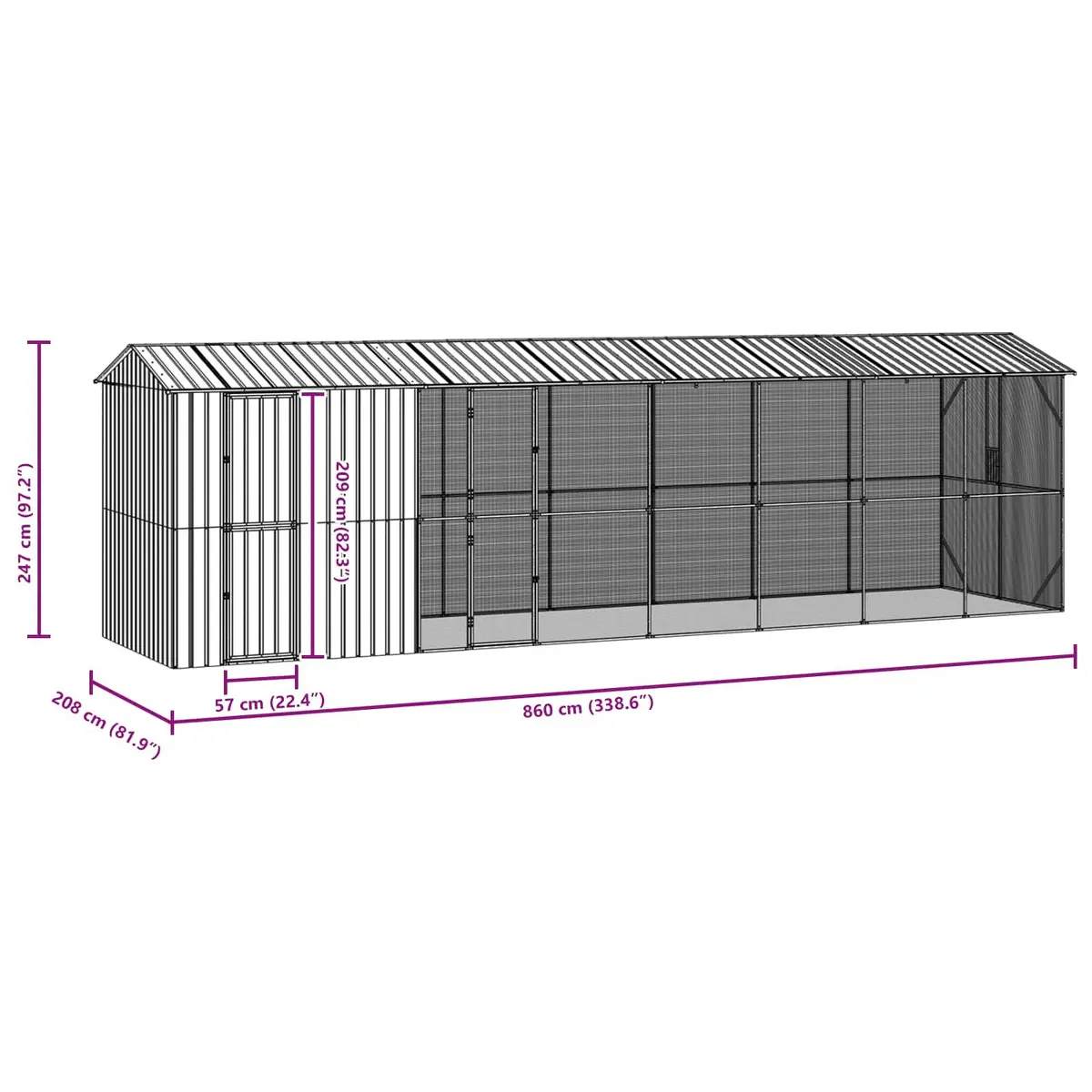Large Rectangular Galvanised Steel Outdoor Bird Cage Anthracite Garden Aviary