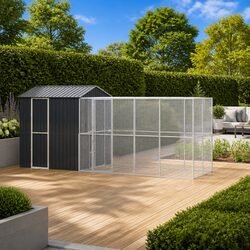 Bird Cage Outdoor Rectangular Anthracite Galvanised Steel Garden Aviary Shelter