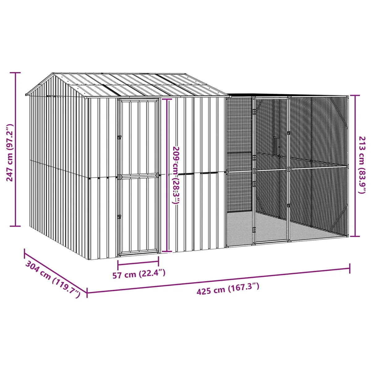 Bird Cage Galvanised Steel Rectangular 425 x 304 x 247 cm Anthracite