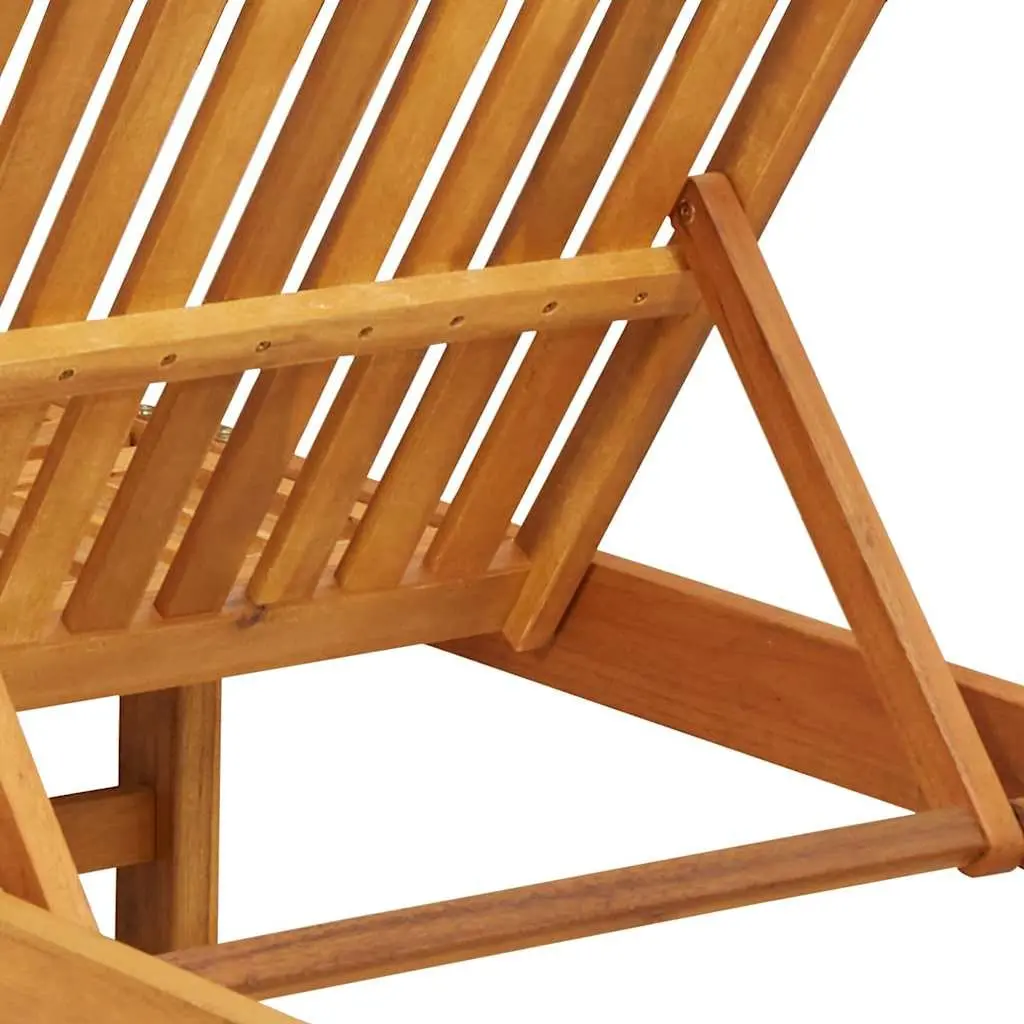Sun Lounger Acacia Wood Frame Polyester Fabric 3 Piece Outdoor Reclining Chair Set Brown