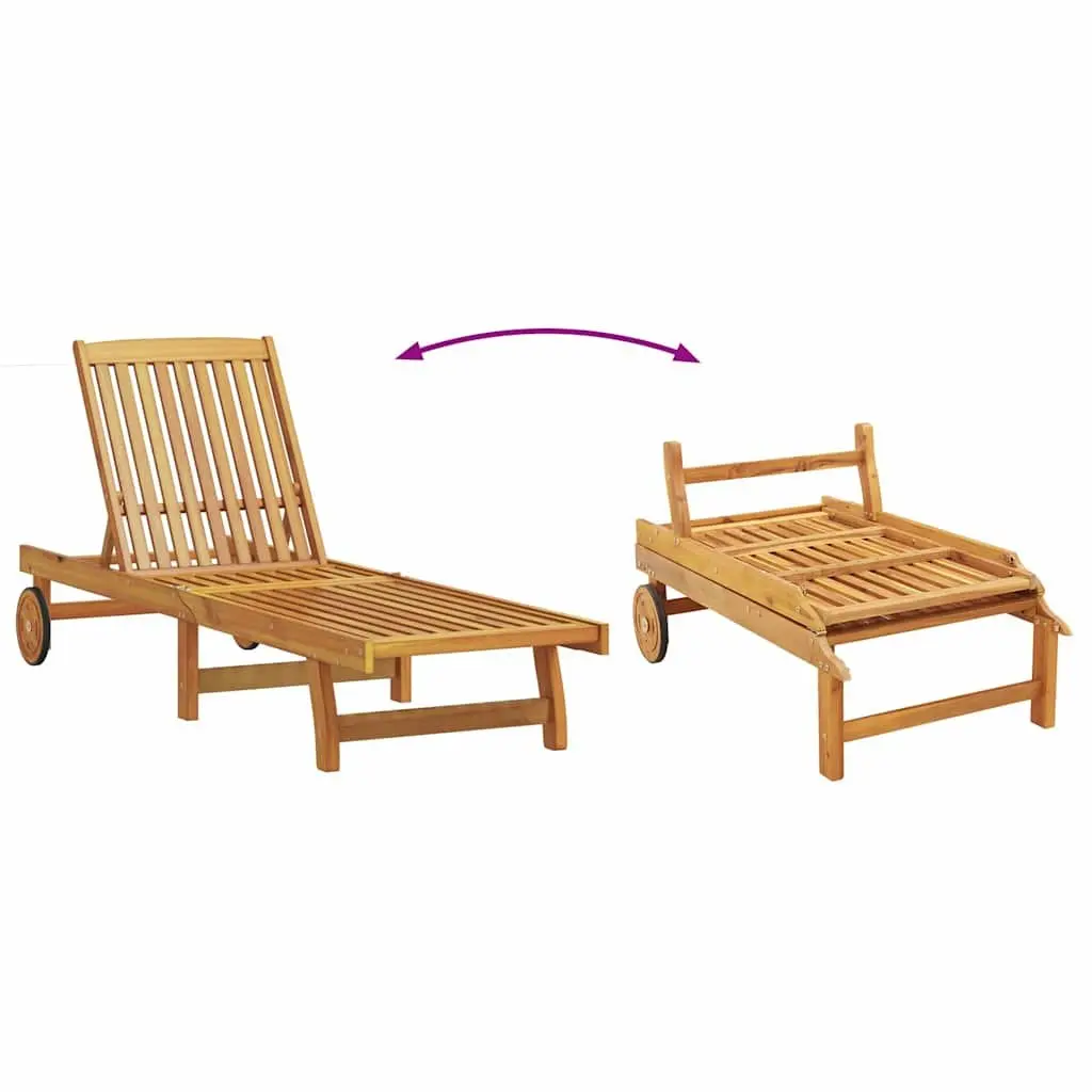 Sun Lounger Acacia Wood Frame Polyester Fabric 3 Piece Outdoor Reclining Chair Set Brown