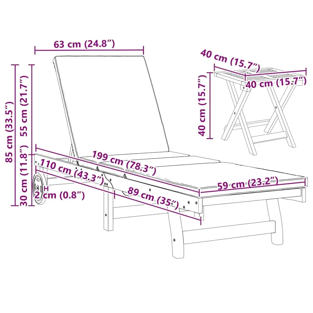 Sun Lounger Acacia Wood Frame Polyester Fabric 3 Piece Outdoor Reclining Chair Set Brown