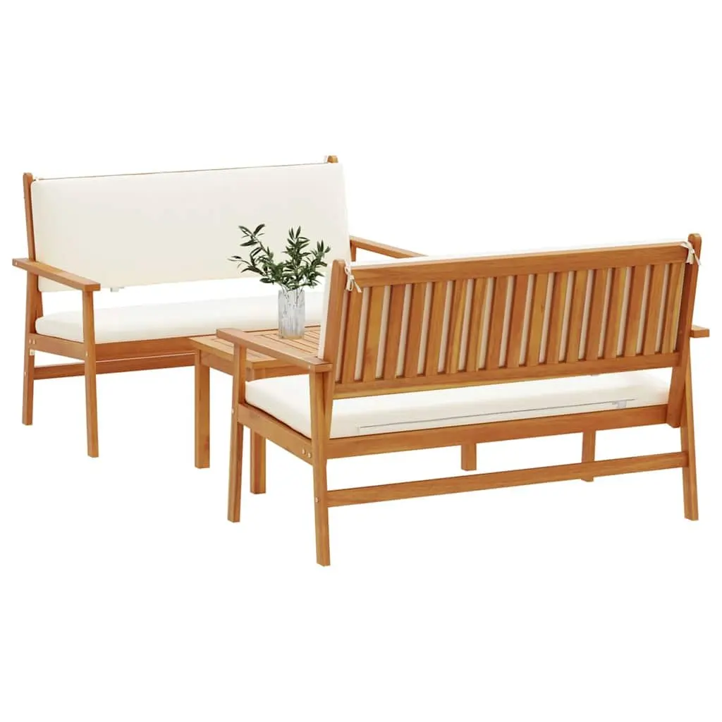 Outdoor Garden Sofa Set Solid Acacia Wood 3 Piece Brown Patio Furniture