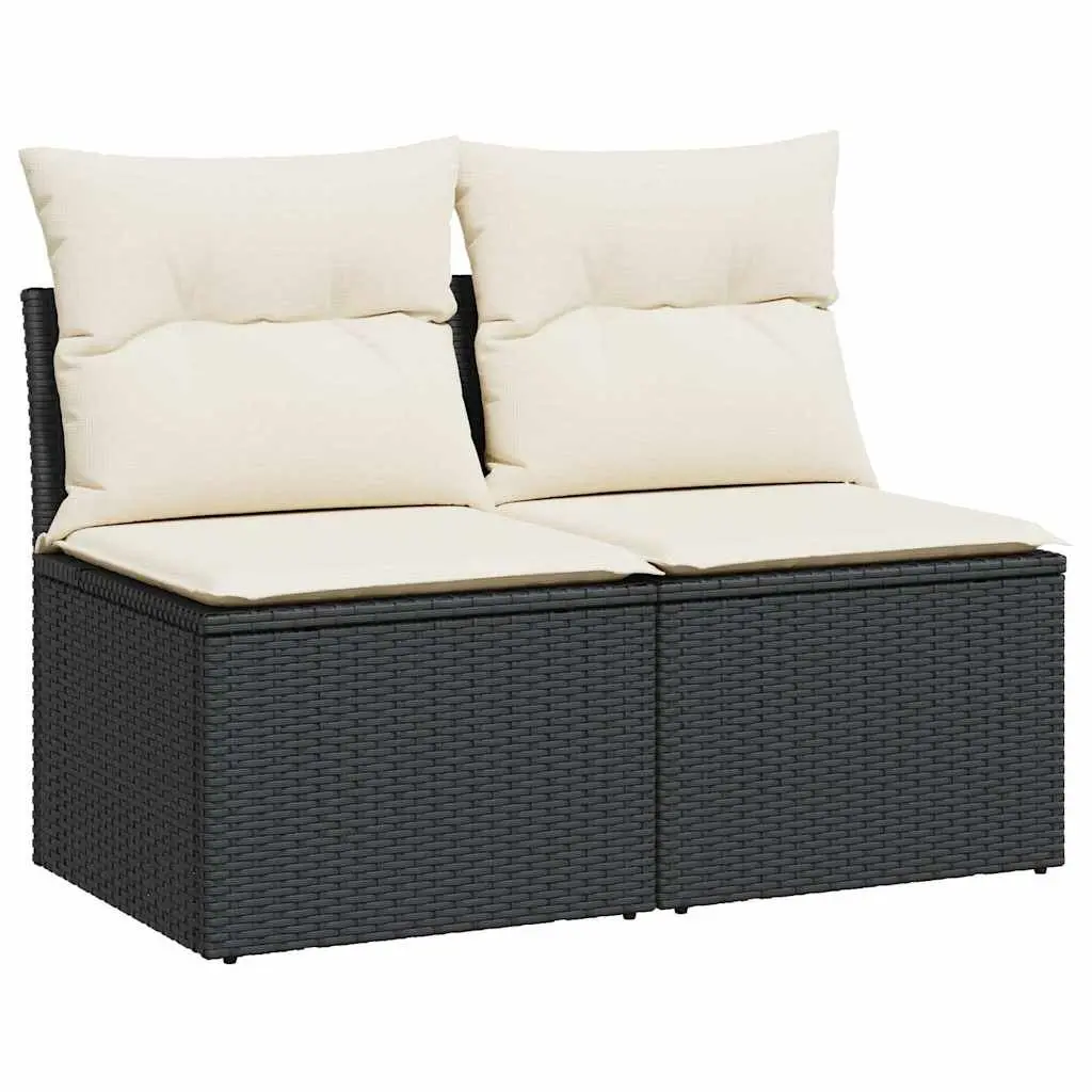 2 Piece Garden Sofa Set Poly Rattan Outdoor Cushions Black