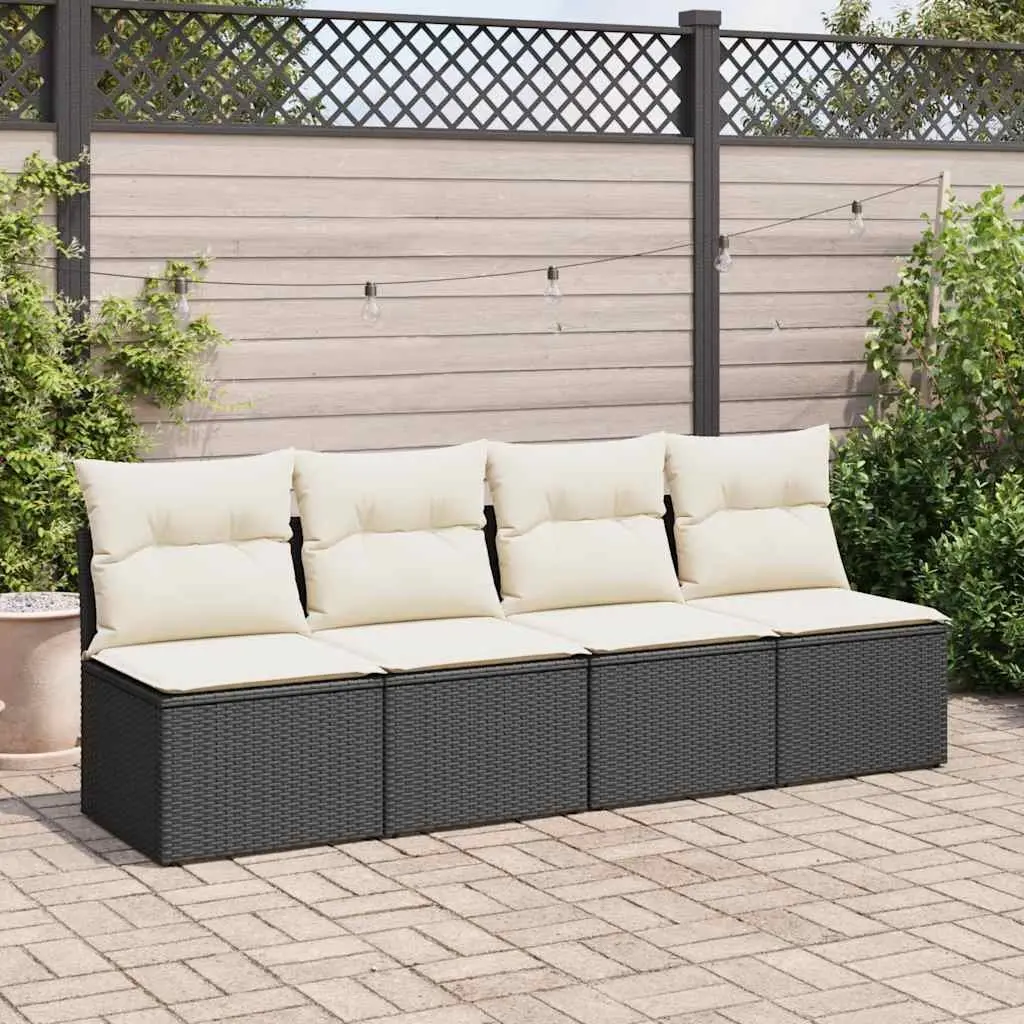 2 Piece Garden Sofa Set Poly Rattan Outdoor Cushions Black