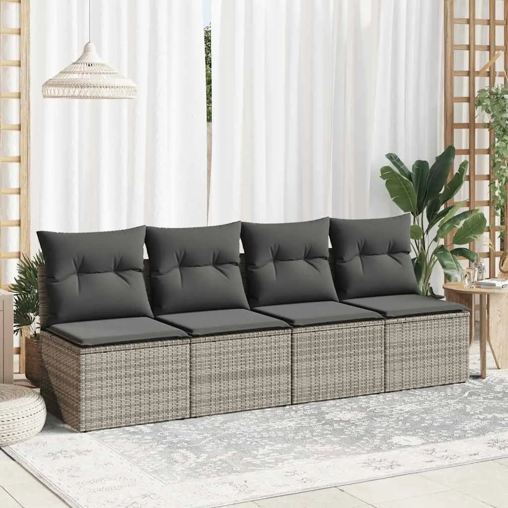 Garden Sofa Set PE Rattan 2 Piece Outdoor Furniture Grey with Cushions and Storage