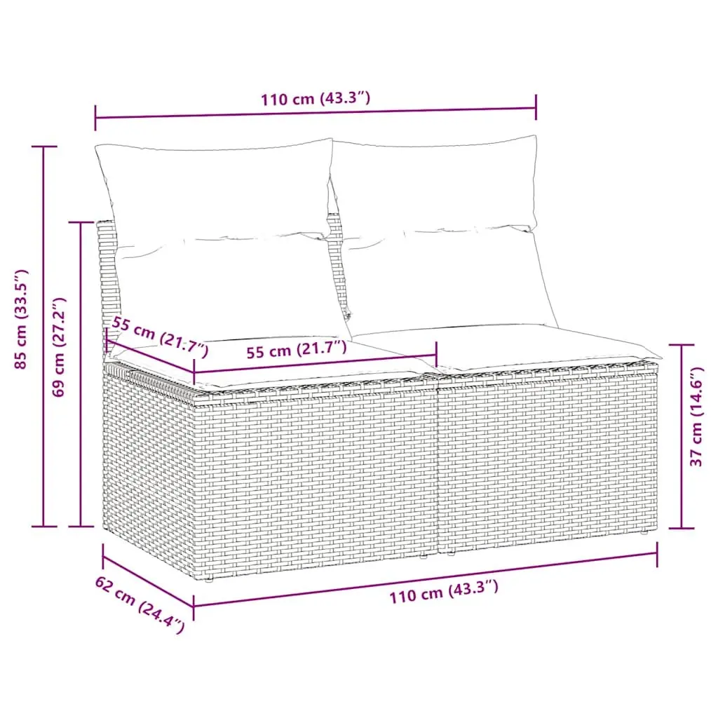 Garden Sofa Set PE Rattan 2 Piece Outdoor Furniture Grey with Cushions and Storage