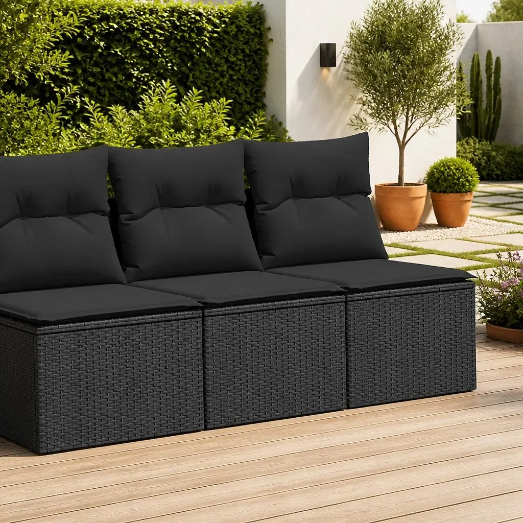 Garden Sofa Set Modular 2 Piece PE Rattan Black Outdoor Furniture