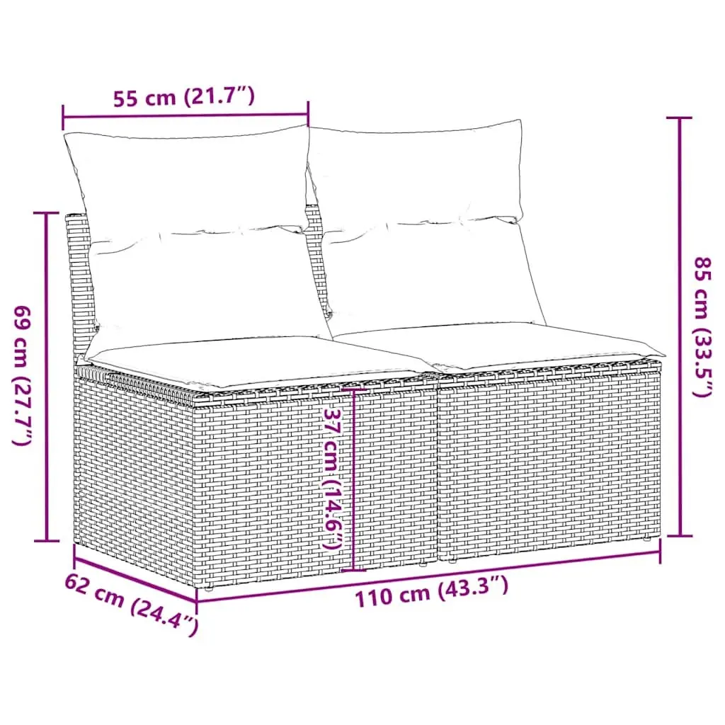 Garden Sofa Set Modular 2 Piece PE Rattan Black Outdoor Furniture
